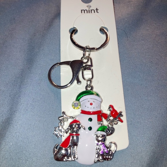 Mint Accessories - Mint Snowman Keychain with Green and Red Accents